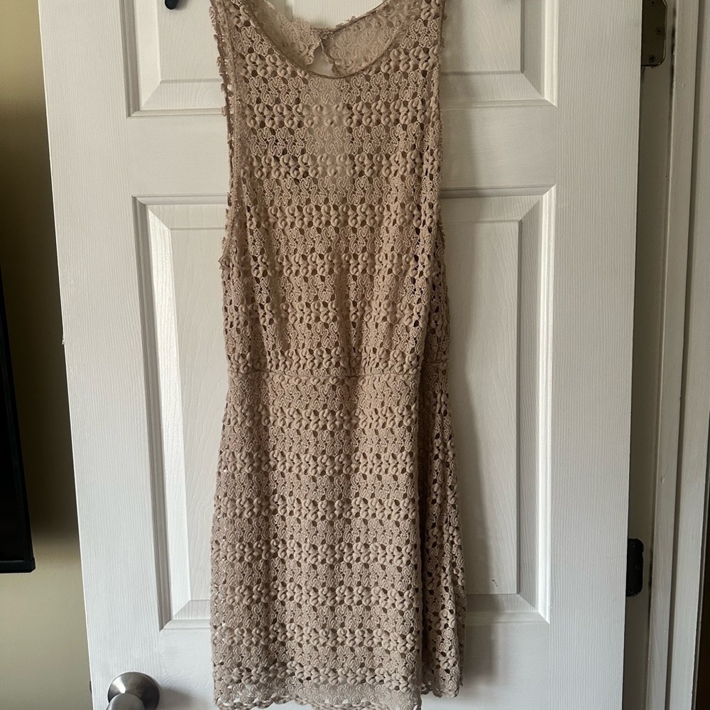 Free People tan tank crochet dress, size small